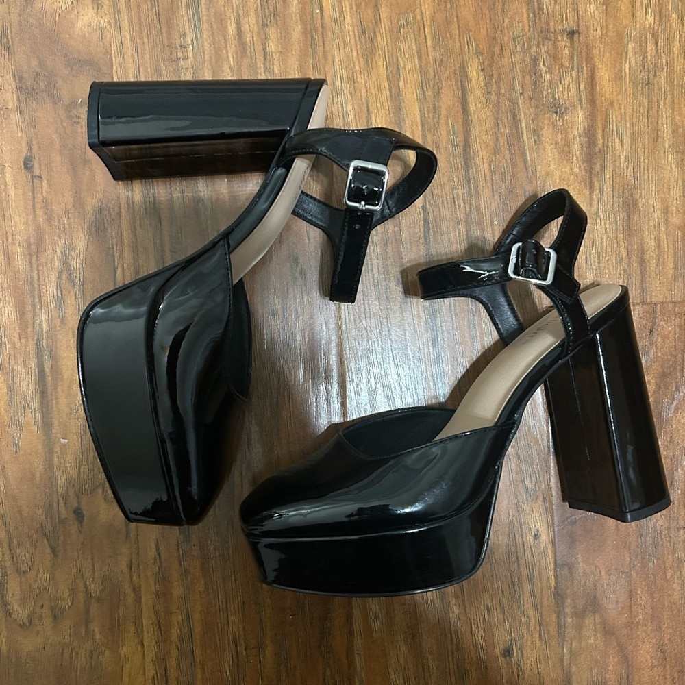 Platform Hells Black Block Heels Party Night Out Club Sexy Costume 90s Spice